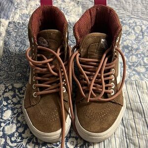 Vans Brown and Pink High-Top Sneakers